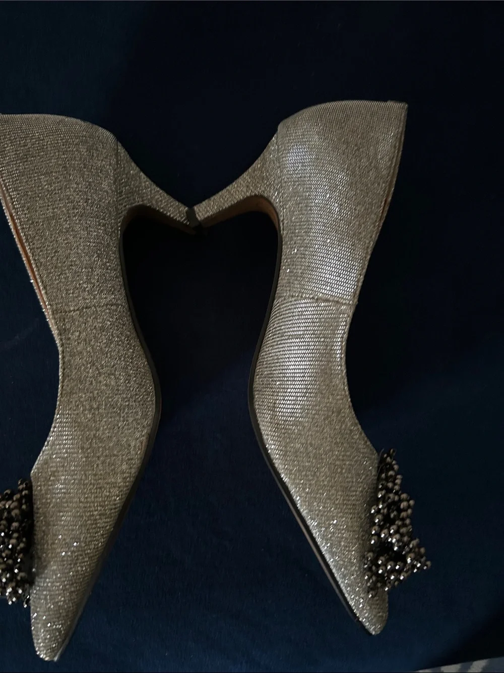 J.Renee Silver Pointed-Toe Heels with Beaded Brooch